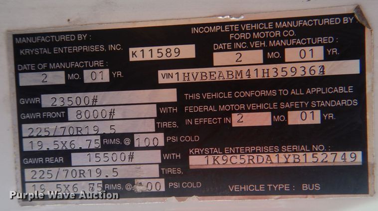 image for item HT9481 2001 International 3400  party bus