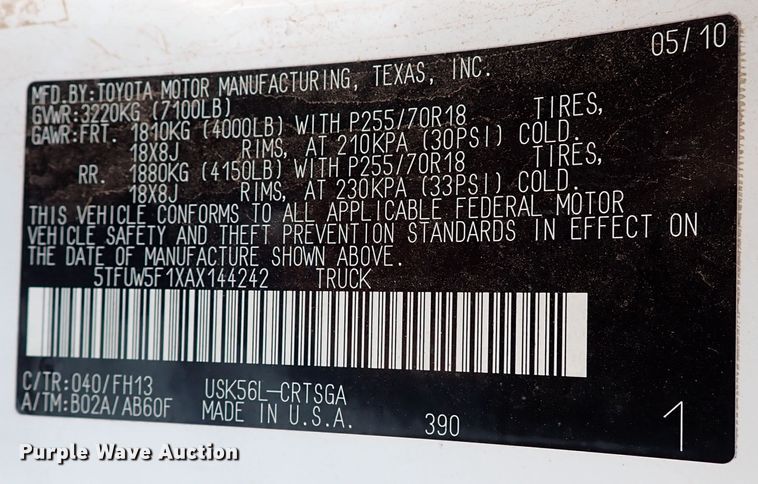 image for item IN9610 2010 Toyota Tundra  Double Cab pickup truck