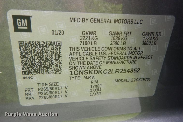 image for item IV9505 2020 Chevrolet Tahoe Police  SUV