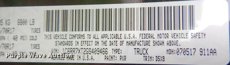 image for item IV9506 2016 Dodge Ram 1500  Crew Cab pickup truck