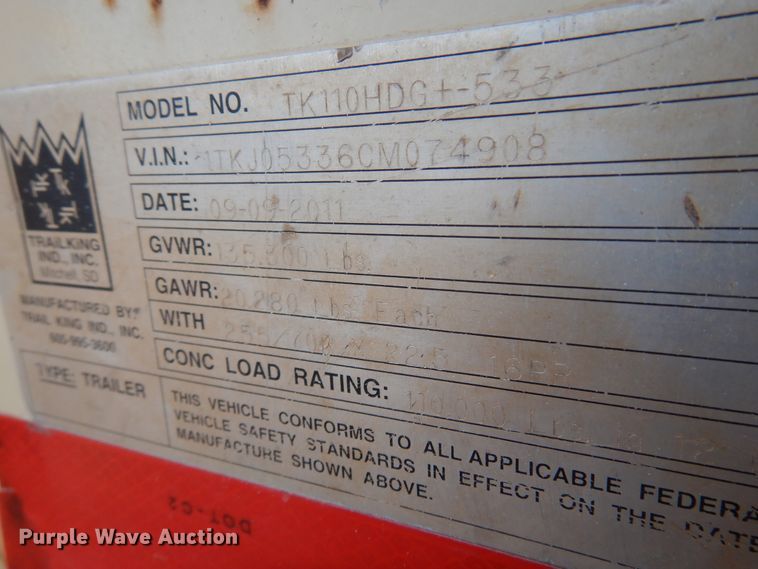 image for item JT9496 2012 Trail King TK110HDG533  lowboy equipment trailer