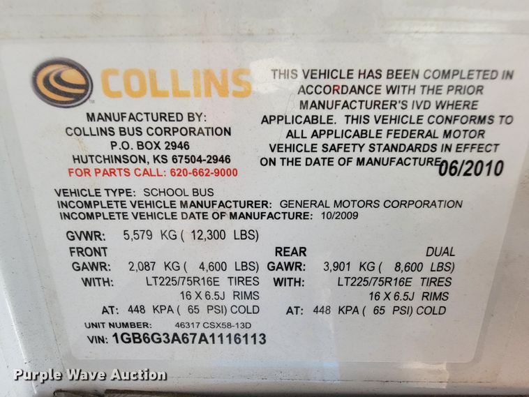 image for item KQ9108 2010 Chevrolet Express G3500  school bus