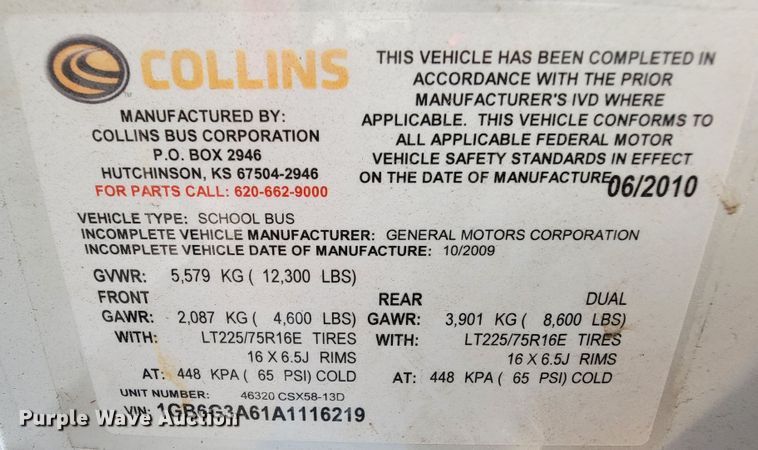 image for item KQ9109 2010 Chevrolet Express G3500  school bus