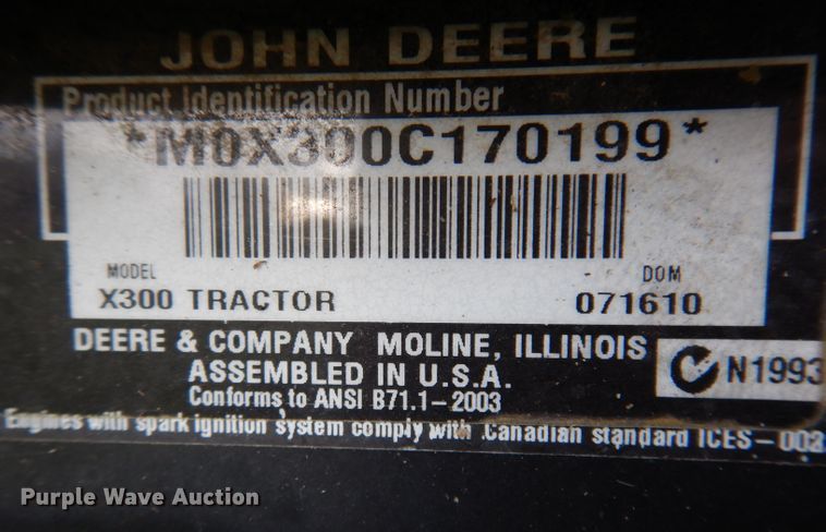 image for item KY9616 2010 John Deere X300  lawn mower