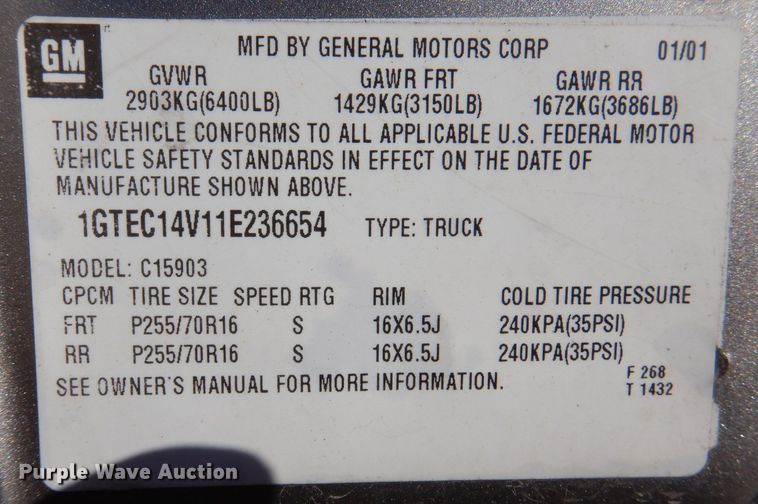 image for item KY9654 2001 GMC Sierra 1500  pickup truck