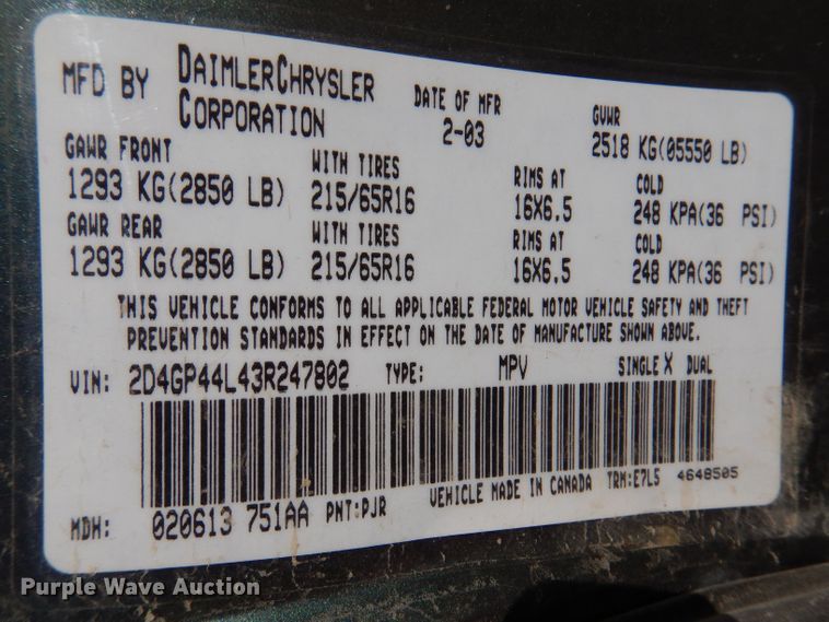 image for item KY9660 2003 Dodge Grand Caravan  van