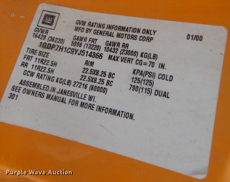 image for item DA5485 2000 GMC C8500  dump truck