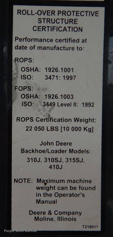 image for item DF0287 2012 John Deere 310SJ  backhoe