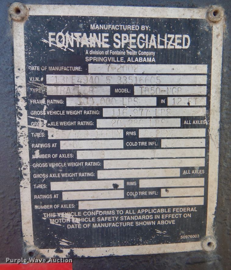 image for item DG1842 2003 Fontaine Specialized TB50-NGP  lowboy equipment trailer