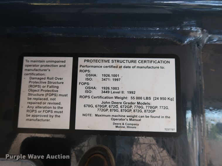 image for item DJ2420 2016 John Deere 672G  motor grader