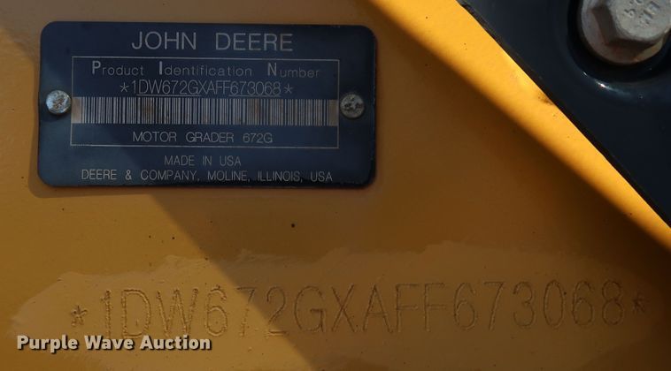 image for item DJ2420 2016 John Deere 672G  motor grader
