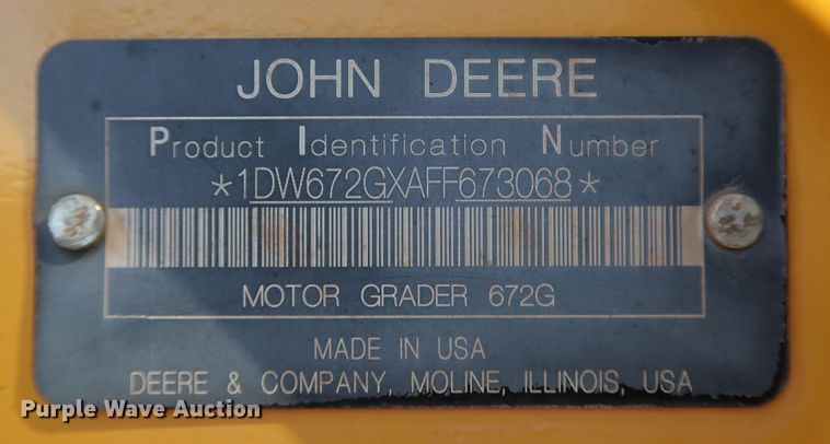 image for item DJ2420 2016 John Deere 672G  motor grader