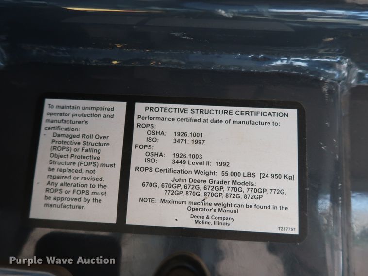 image for item DJ2421 2016 John Deere 672G  motor grader