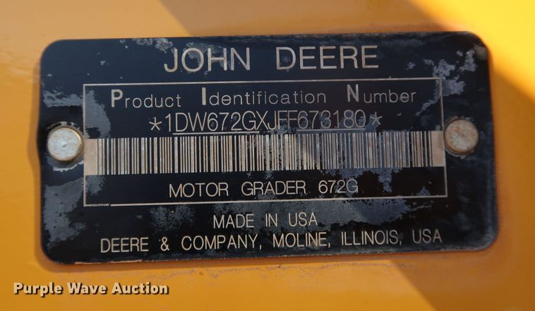 image for item DJ2421 2016 John Deere 672G  motor grader