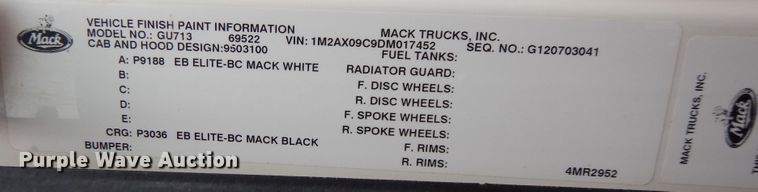 image for item DJ7421 2013 Mack Granite GU713  vacuum truck