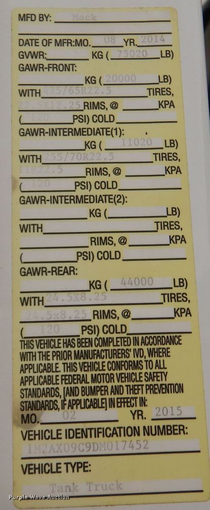 image for item DJ7421 2013 Mack Granite GU713  vacuum truck