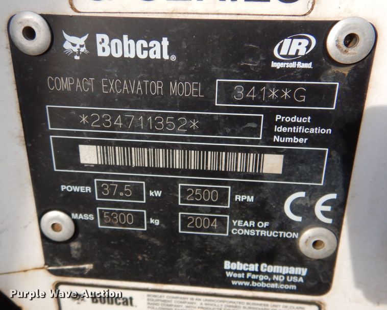 image for item DK1269 2004 Bobcat 341G  mini excavator