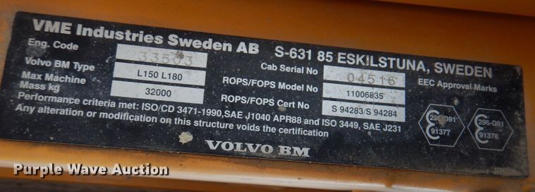 image for item DL5761 1996 Volvo L150C  wheel loader