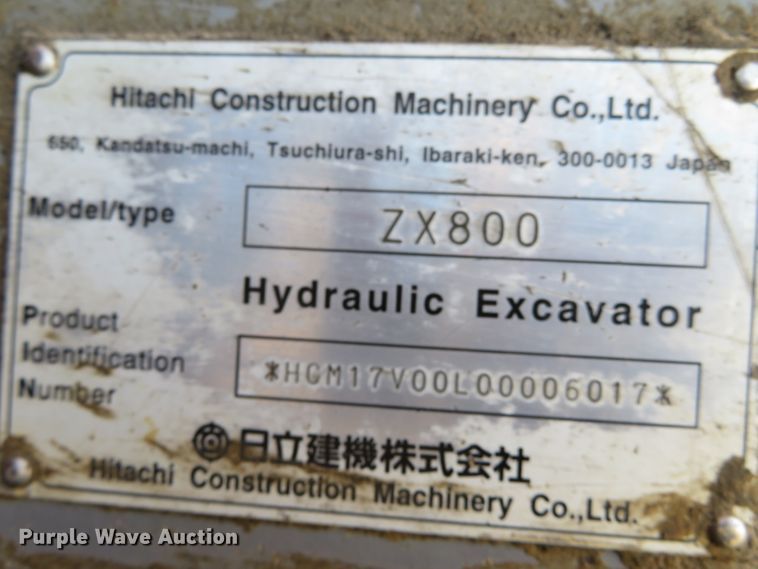 image for item DN7772 2002 Hitachi ZX800  excavator
