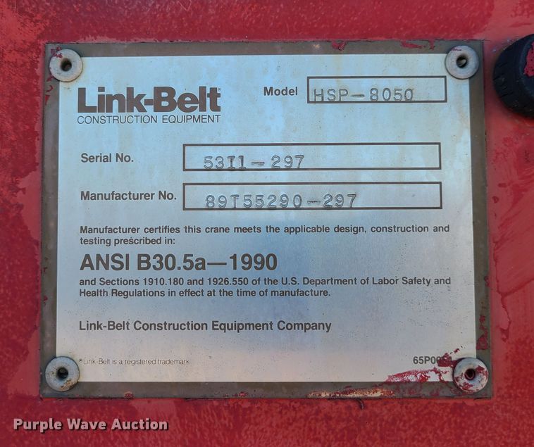 image for item EZ9236 1991 Link Belt HSP-8050  crane