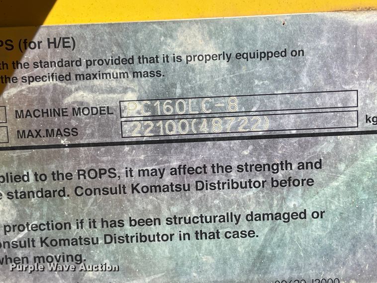 image for item IK9608 2012 Komatsu PC160LC-8  excavator