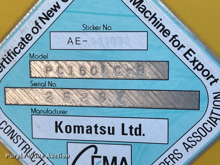 image for item IK9608 2012 Komatsu PC160LC-8  excavator