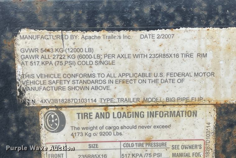 image for item IK9620 2007 Apache  utility trailer