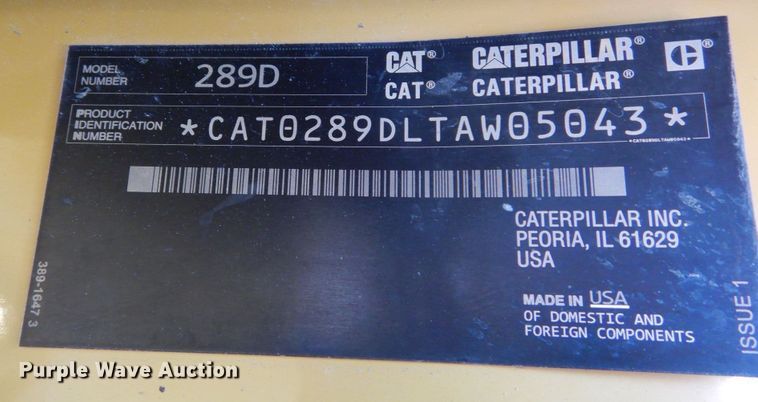 image for item IV9515 2016 Caterpillar 289D  tracked skid steer loader