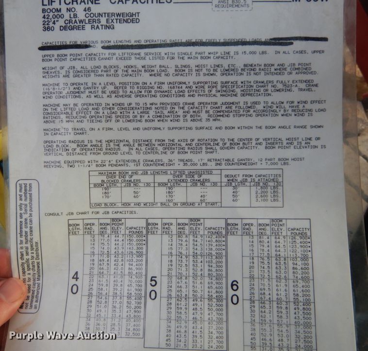 image for item IV9523 1992 Manitowoc M65W  crane