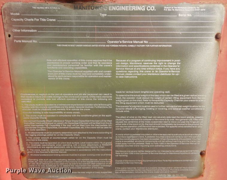 image for item IV9523 1992 Manitowoc M65W  crane