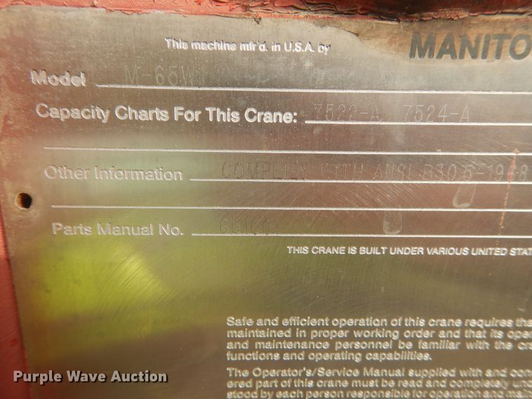 image for item IV9523 1992 Manitowoc M65W  crane