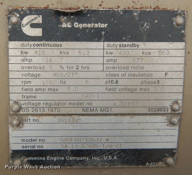 image for item IV9538 AC Generator 680FDR7126JJ W  generator