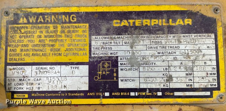 image for item IX9525 Caterpillar V90E  forklift