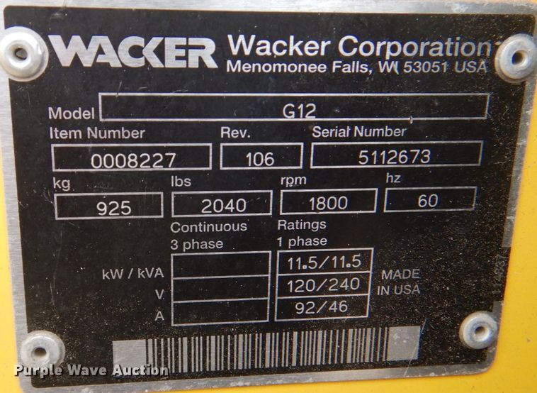 image for item JS9166 Wacker G12  generator
