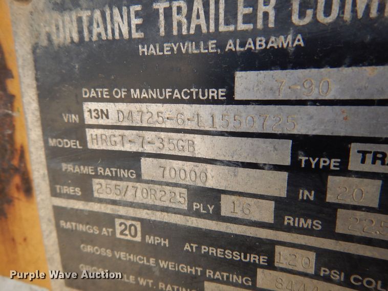 image for item JT9442 1990 Fontaine  lowboy equipment trailer