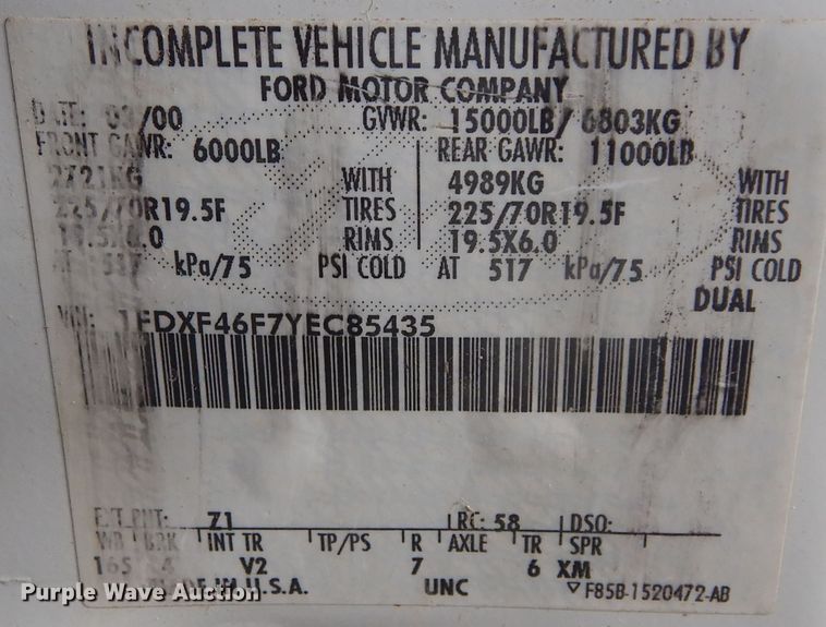 image for item KO9176 2000 Ford F450 Super Duty  utility / service truck