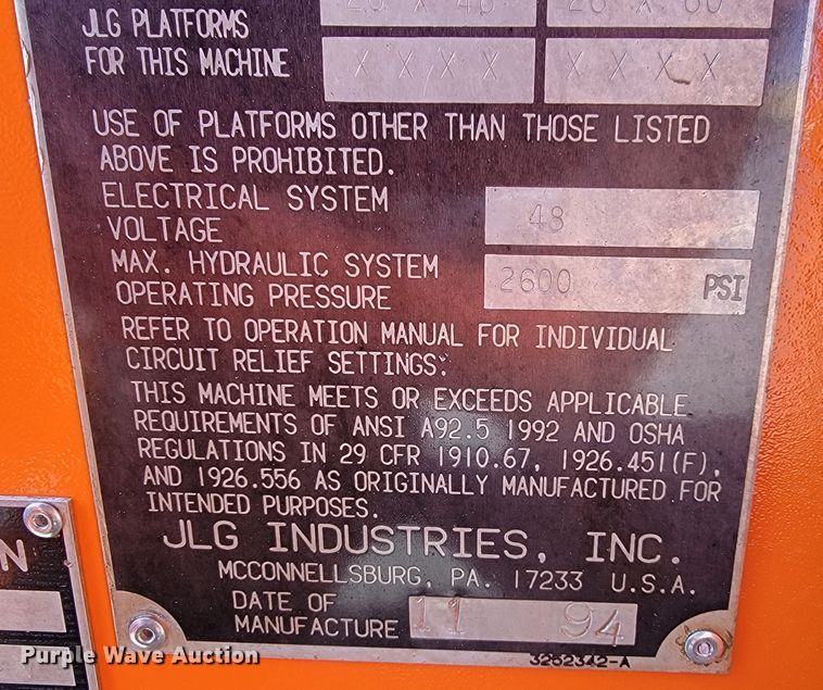 image for item KQ9102 1994 JLG 35 Electric  boom lift