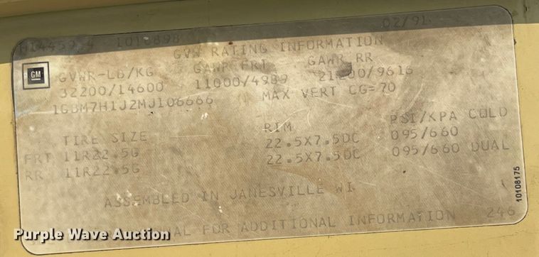 image for item KU9253 1991 Chevrolet Kodiak  crane truck