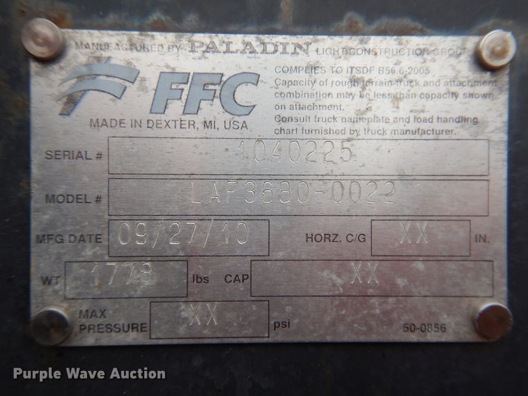 image for item KY9569 Paladin 10' W skid steer snow pusher