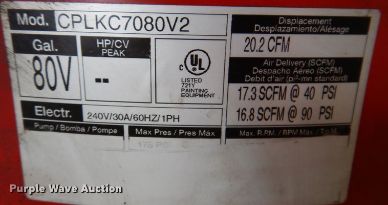 image for item KY9579 Manchester CPLKC7080V2  air compressor