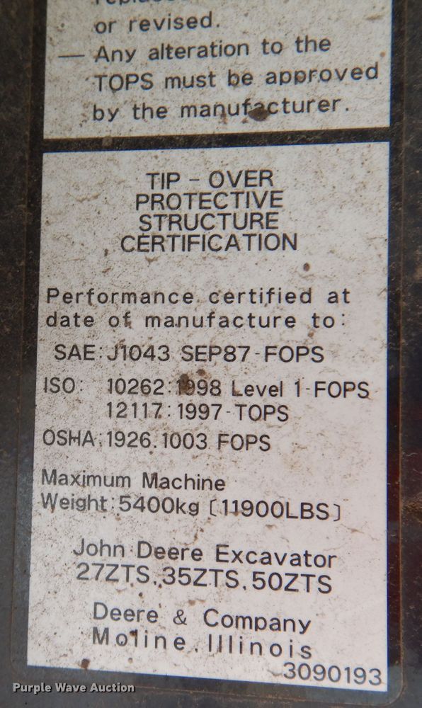 image for item KY9647 2000 John Deere 35ZTS  mini excavator