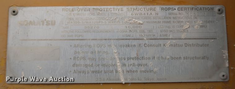 image for item DJ2392 2007 Komatsu WA320-5L  wheel loader