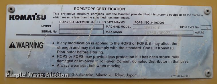 image for item DJ2395 2016 Komatsu WA320-7  wheel loader