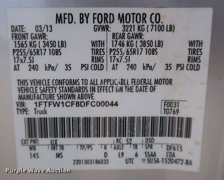 image for item JP9329 2013 Ford F150  SuperCrew pickup truck