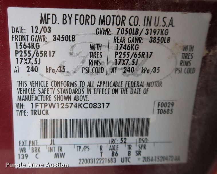 image for item JP9336 2004 Ford F150  SuperCrew pickup truck