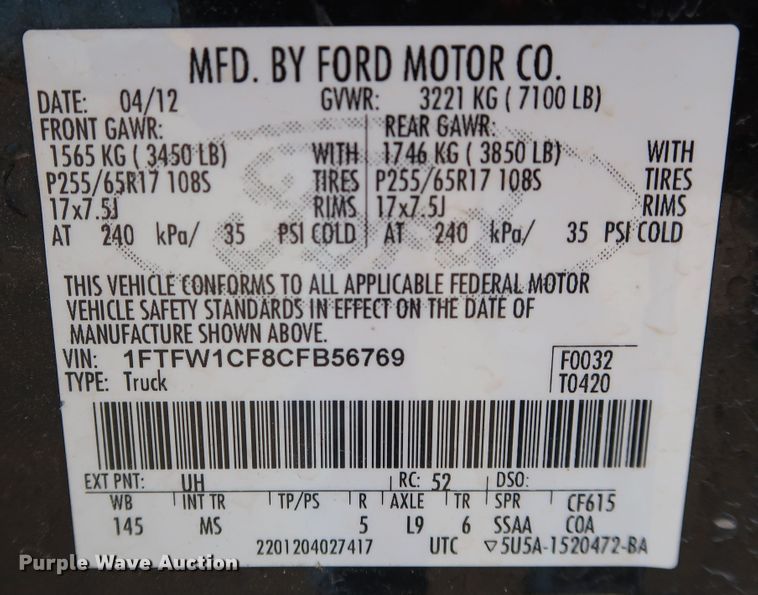 image for item JP9337 2012 Ford F150  SuperCrew pickup truck