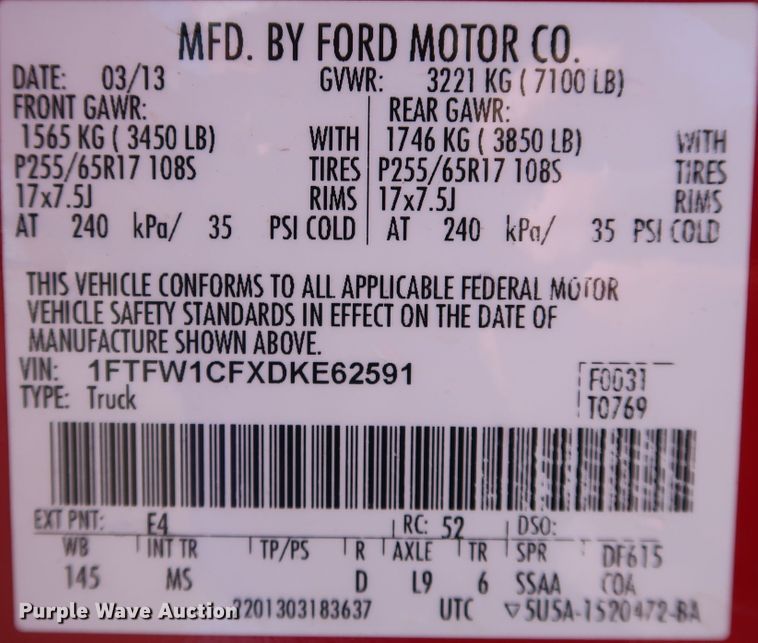 image for item JP9338 2013 Ford F150  SuperCrew pickup truck