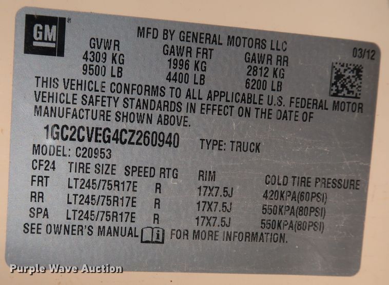 image for item JP9351 2012 Chevrolet Silverado 2500HD  Ext. Cab pickup truck