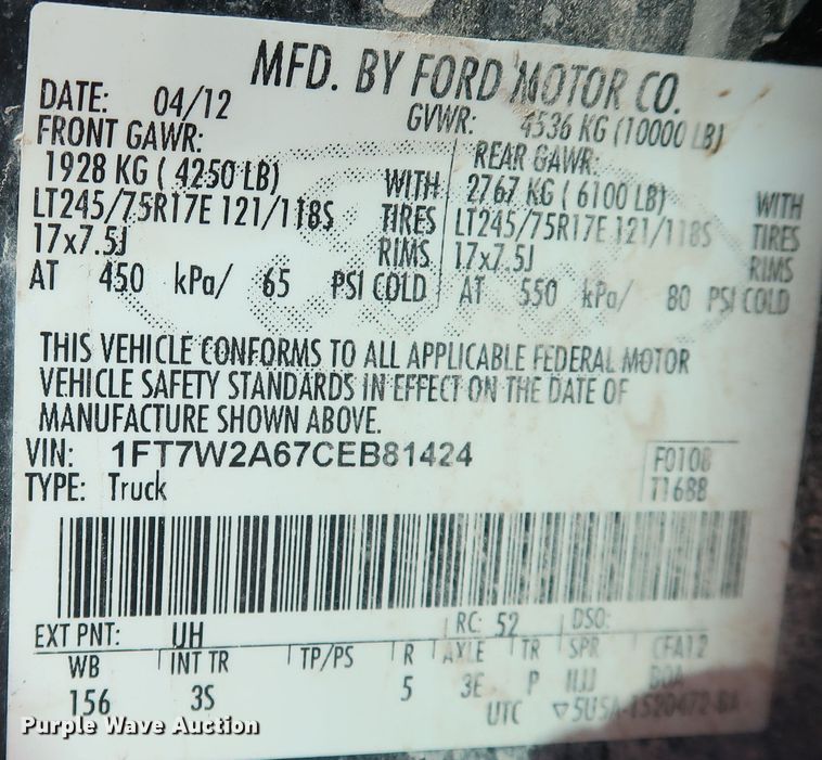 image for item JP9353 2012 Ford F250 Super Duty  Crew Cab pickup truck