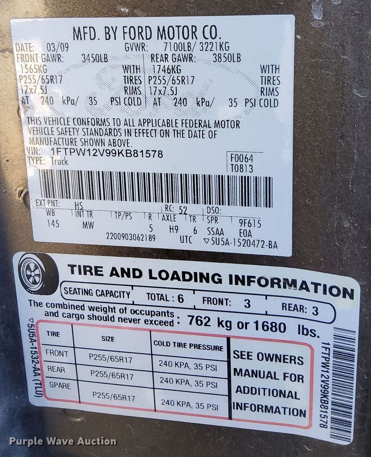 image for item JP9358 2009 Ford F150  SuperCrew pickup truck